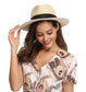 Lanzom Women Wide Brim Straw Panama Roll up Hat Fedora Beach Sun Hat UPF50+ (02-fold Belt Black)