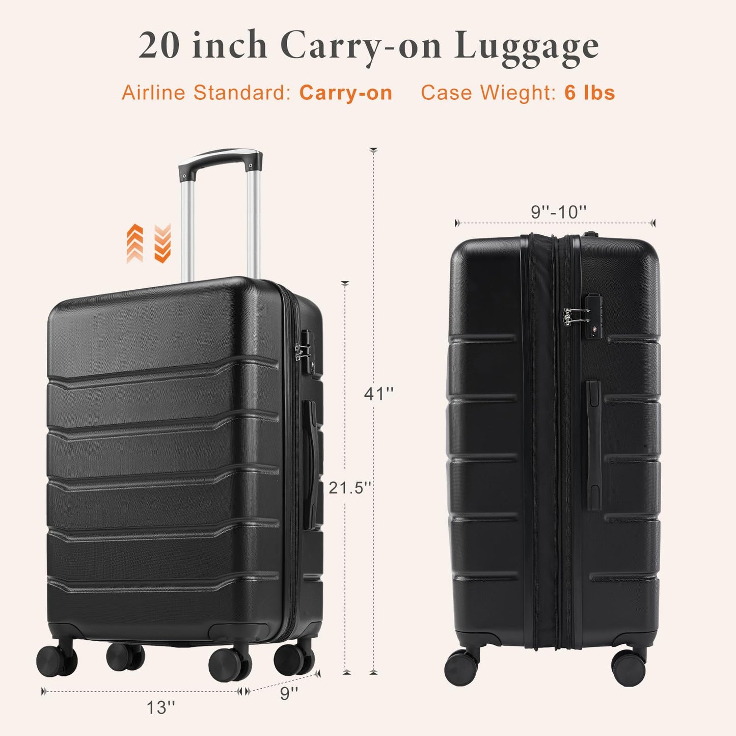 Sweetcrispy 20 inch Carry on Luggage, Hard Shell ABS Suitcase with Double Spinner Wheels, Lightweight Expandable Rolling Luggage with TSA Lock