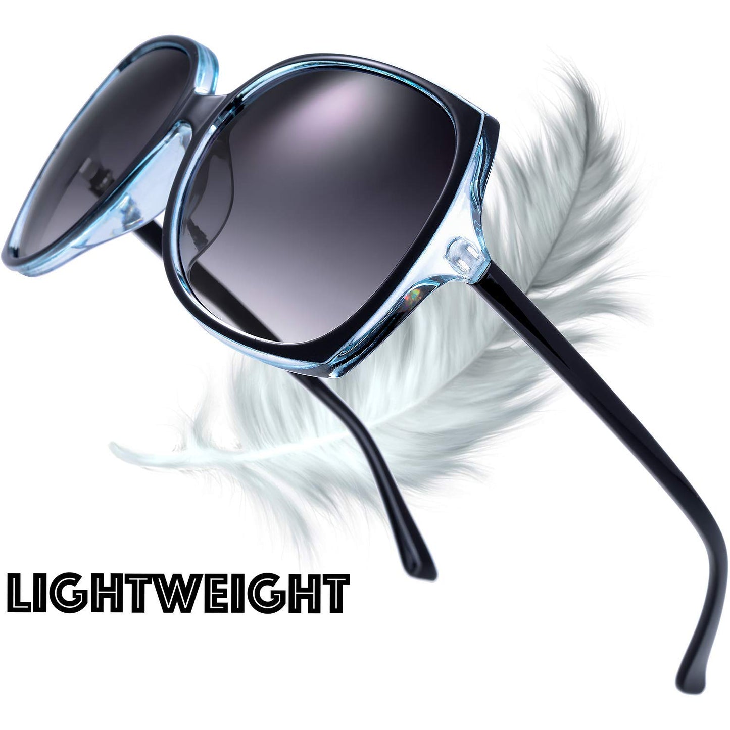 The Fresh Women's Oversized Square Jackie O Cat Eye Hybrid Butterfly Fashion Sunglasses - Exquisite Packaging (727703-Crystal blue/Black paint, Gradient Grey)