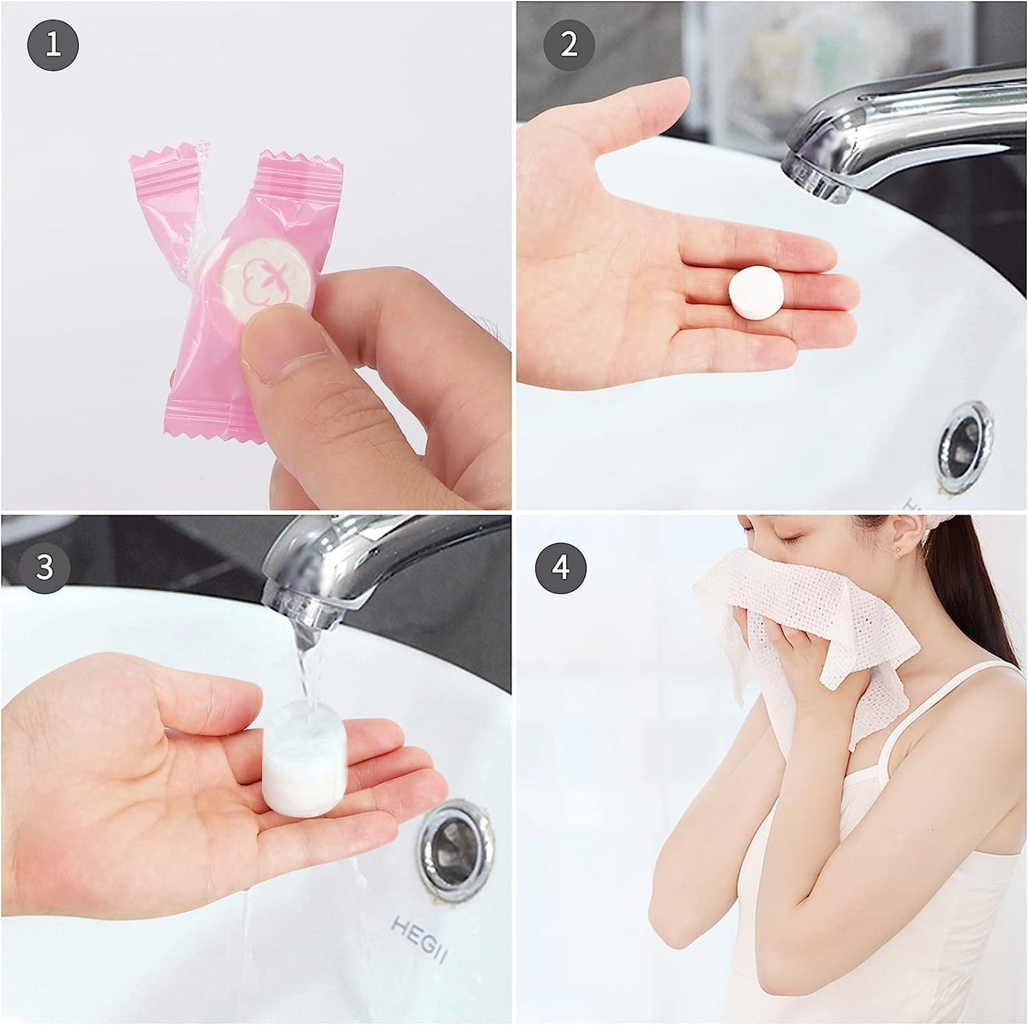 Classycoo Compressed Towel 100 PCS Mini Tablets Disposable Portable Face Towel Cotton Coin Tissue for Travel, Camping, Hiking, Sport, Beauty Salon, Home Hand Wipes and Other Outdoor Activities Pink