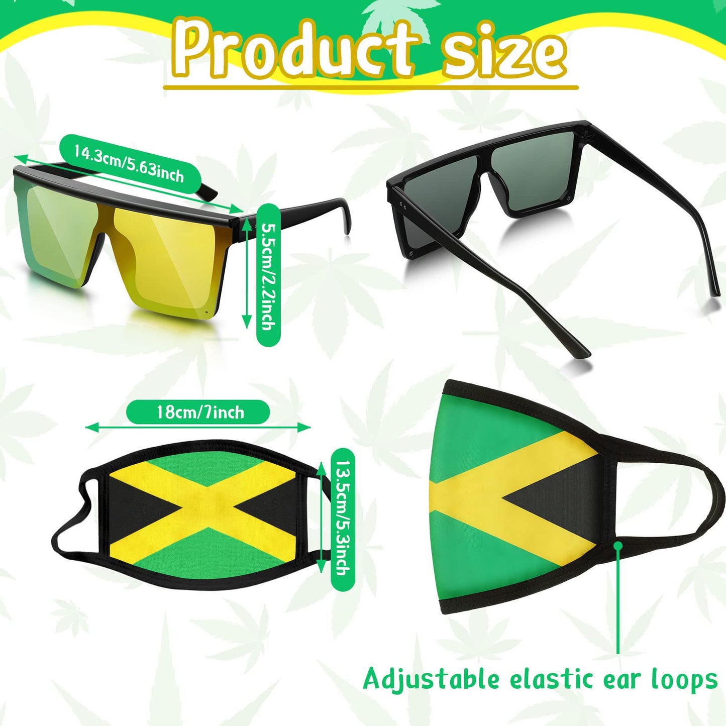 Yahenda 4 Pcs Jamaica Swimsuits for Women Set Include Water Shoes, Mask Sunglasses(Women 6.5-7.5,Jamaican Flag Color)