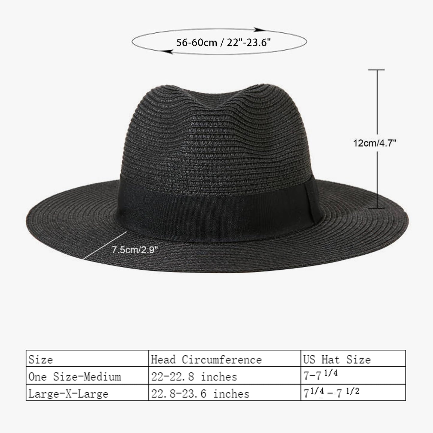 Lanzom Women Wide Brim Straw Panama Roll up Hat Fedora Beach Sun Hat UPF50+ (02-fold Belt Black)