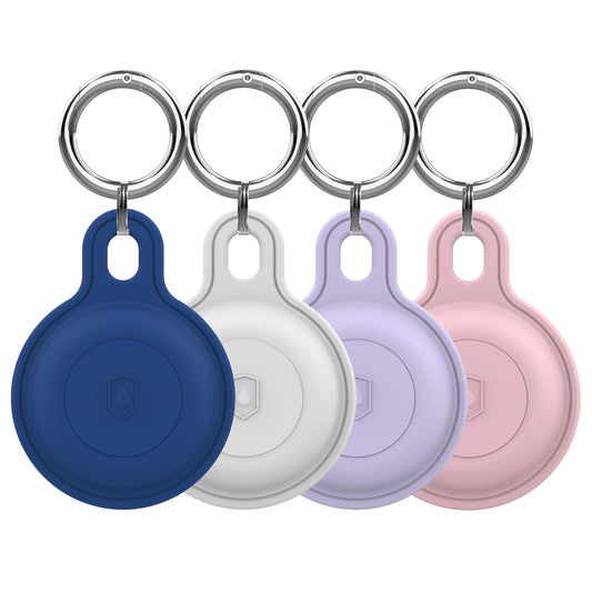 OMEO Airtags 4 Pack, Airtag Keychain Holder for Travel, Waterproof Air tag Holder, Airtag Holder for Kids, Air Tags-4 Pack for Luggage, Airtag Case Keychain Accessories (Blue, White, Purple, Pink)