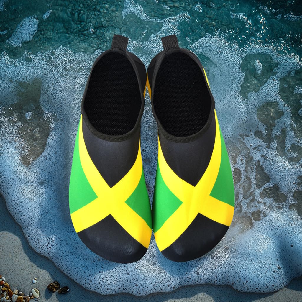 Water Shoes for Women and Men Quick-Dry Swim Beach Shoes for Outdoor Surfing Yoga Exercise Jamaica Flag Caribbean Reggae Rasta (Jamaica, 7)