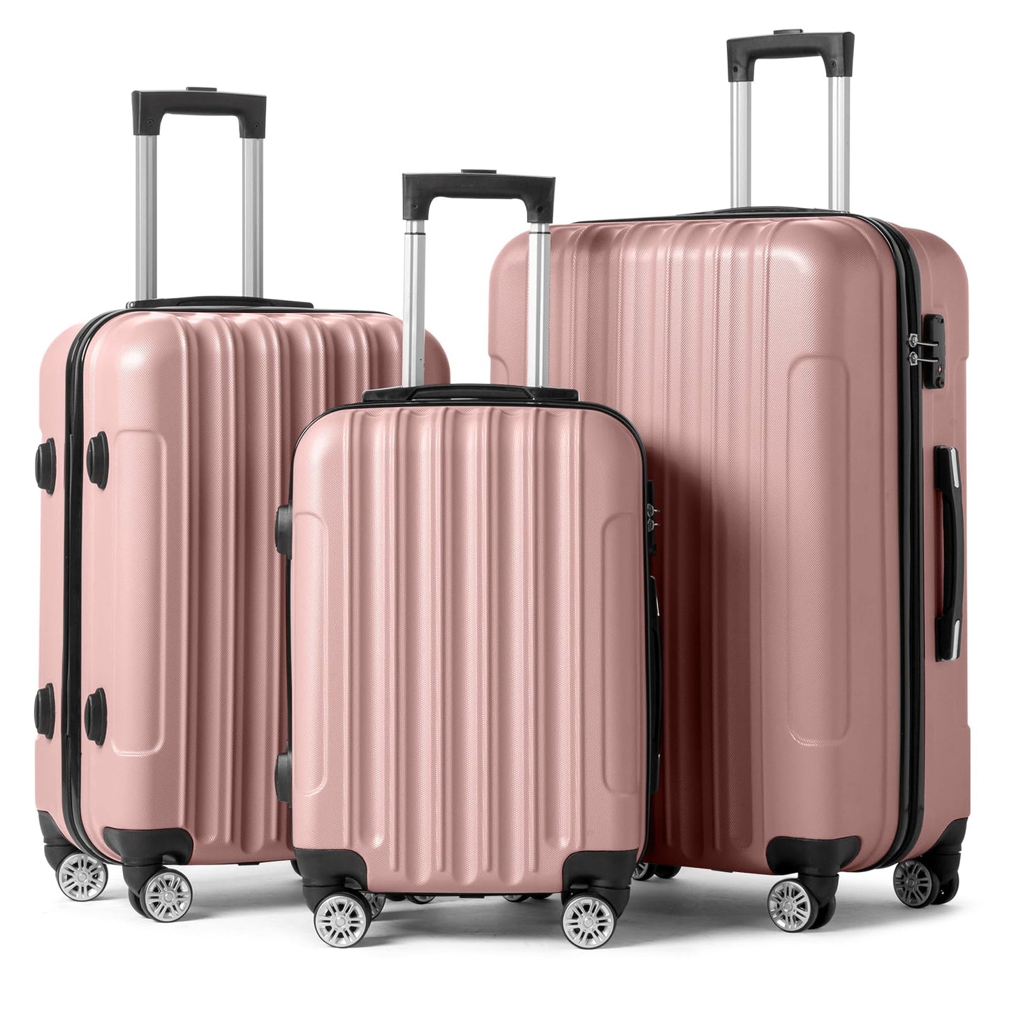 Karl home Luggage Set of 3 Hardside Carry on Suitcase Sets with Spinner Wheels & TSA lock, Portable Lightweight ABS Luggages for Travel, Business - Rose Gold (20/24/28)