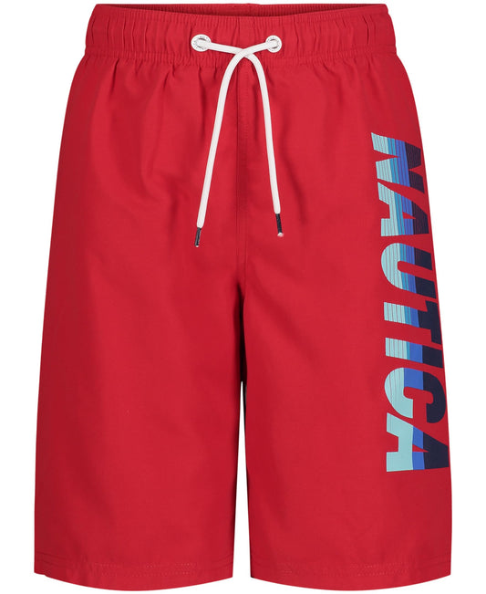 Nautica Boys' Swim Trunk with UPF 50+ Sun Protection, Vert Logo Carmine, 14-16