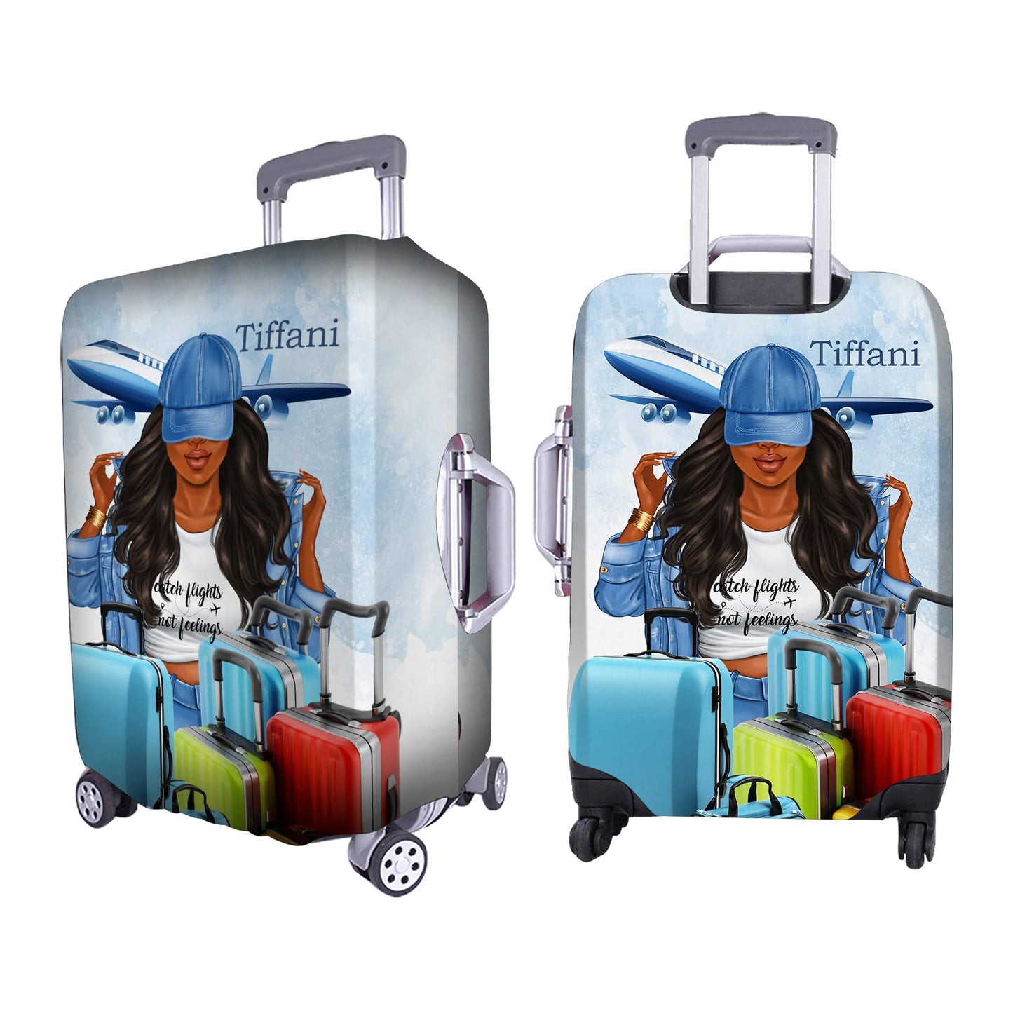 Personalized Name Girl with Plane Luggage Cover Travel Luggage Cover Protector Travel Bag Covers Travel Bag Covers Gift for Traveling Lovers Travel Girl Luggage Cover 6