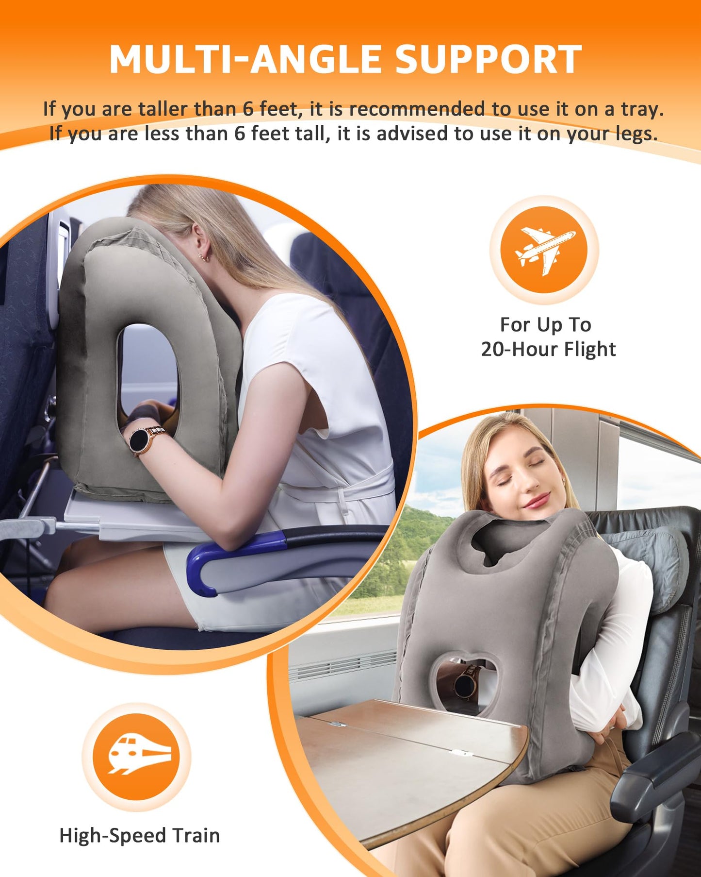 Sunany Travel Pillow, Inflatable Neck Pillow Used for Airplanes/Cars/Buses/Trains/Office Napping with Eye Mask/Earplugs (Gray)