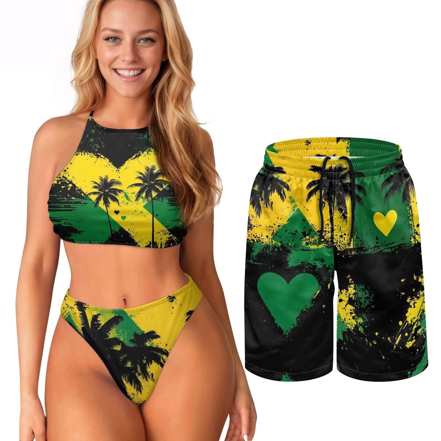 Dngkaoje Couples Matching Swimsuits Jamaica Swim Trunks for Men Jamaica Shorts Men's Swimming Pant 9 Inch Big and Tall Swim Trunks Bathing Suit No Liner Ropa De BañO Hombre 2XL