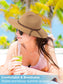 Sun Hats for Women Straw Panama Hat Wide Brim Fedora Beach Hat Packable UV UPF 50+ Summer Hat Khaki