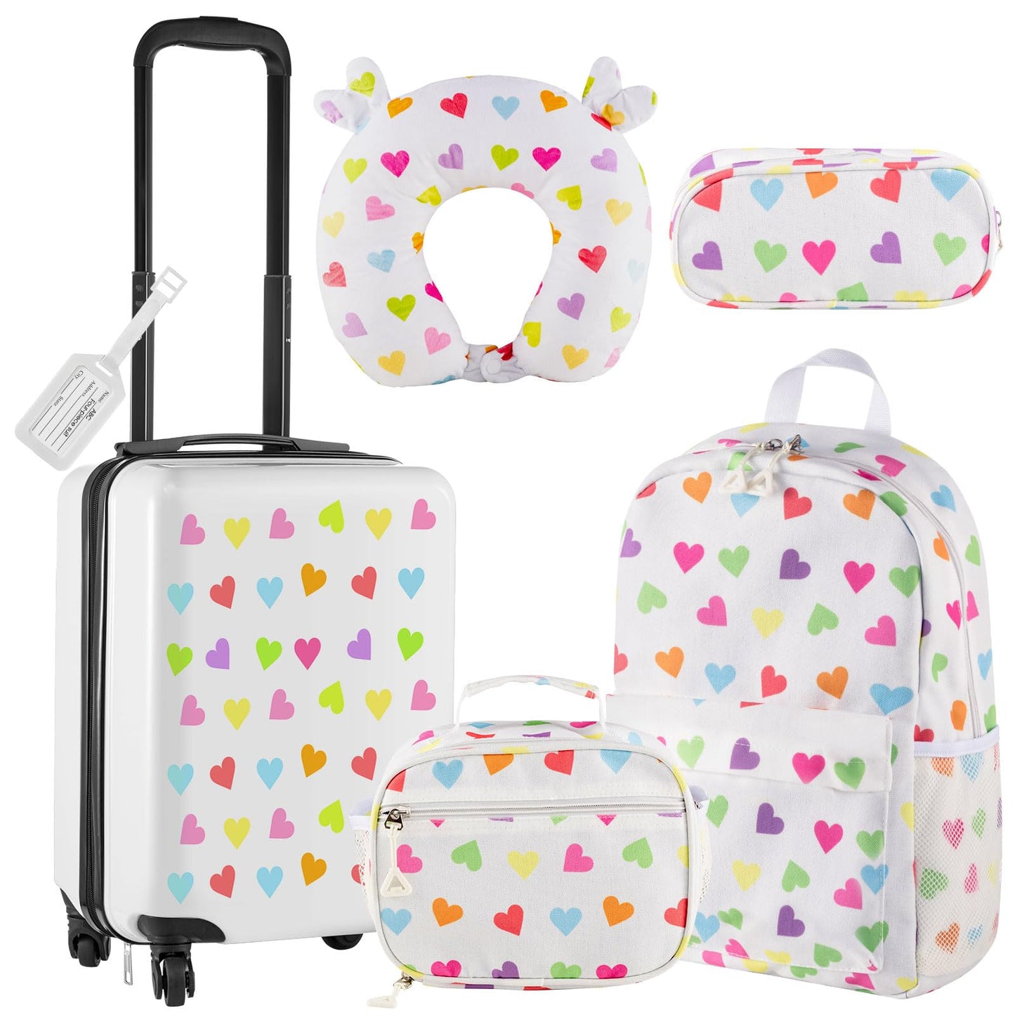 Redbaker 6 Pcs Kids Luggage Set 17 Inch Kids Rolling Luggage Gift for Christmas Kids Suitcase for Girls Boys Kids Suitcase(White, Love Style, Love Style)