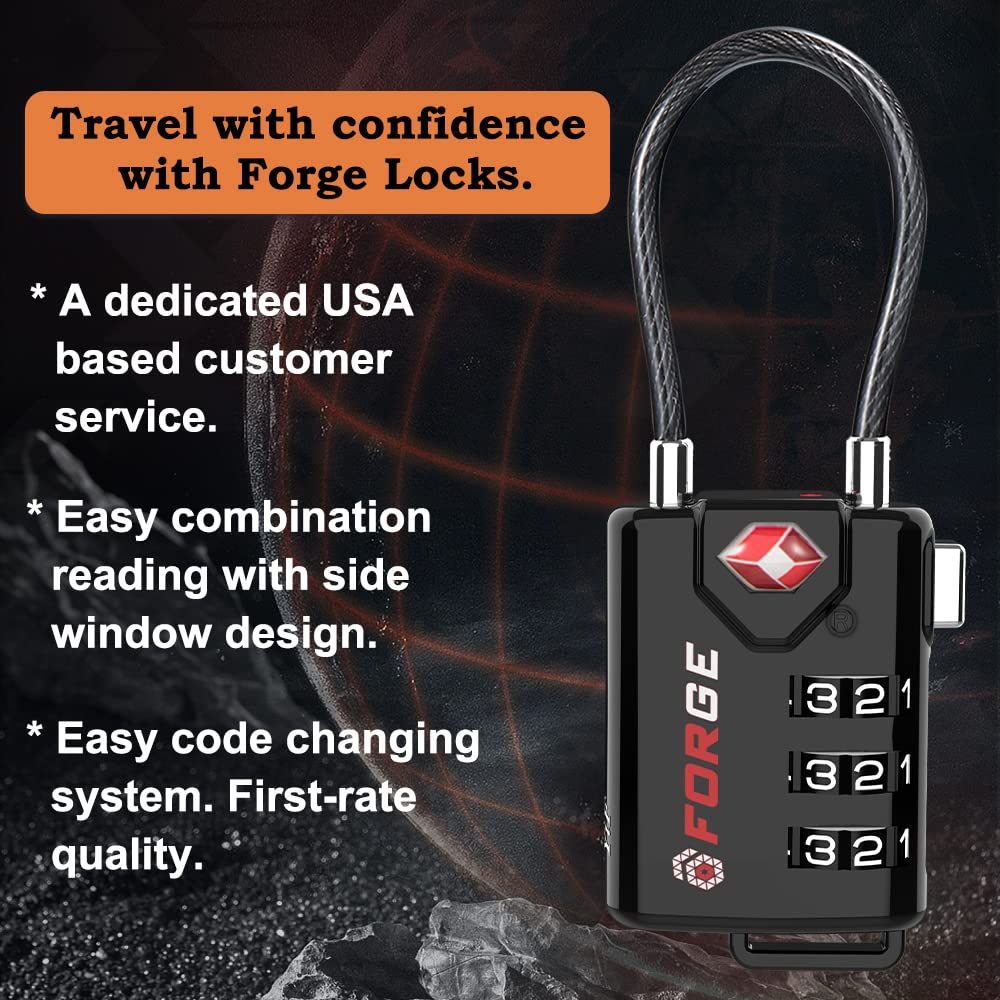 TSA Approved Cable Luggage Locks, Re-settable Combination with Alloy Body