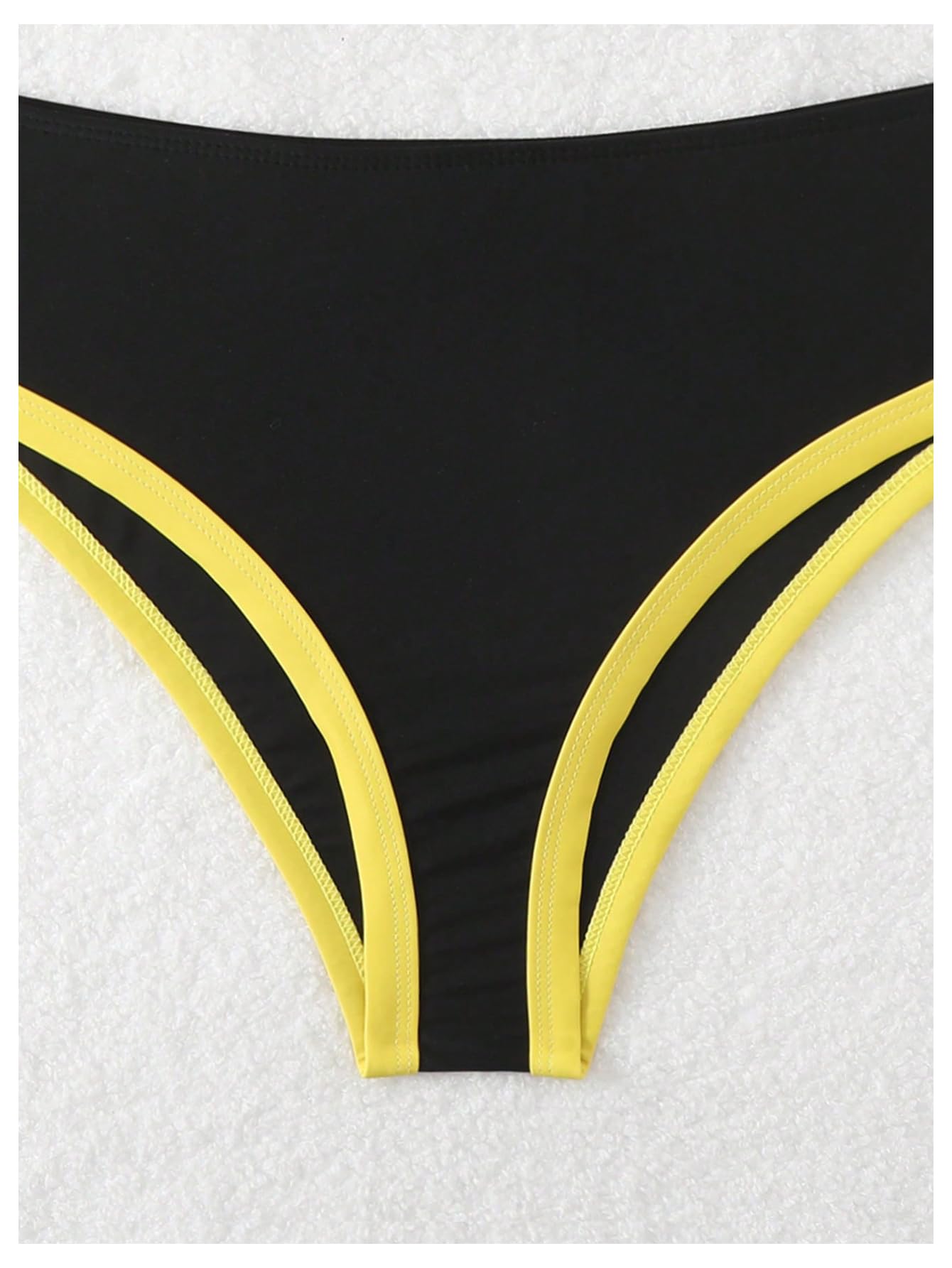 GORGLITTER Women's Triangle Jamaica Swimsuits Color Block High Waisted Bikini High Cut Thong Bathing Suit Black Large