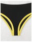 GORGLITTER Women's Triangle Jamaica Swimsuits Color Block High Waisted Bikini High Cut Thong Bathing Suit Black Large