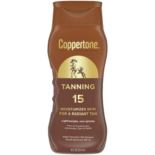 Coppertone Tanning Sunscreen Lotion, Water Resistant Body Sunscreen SPF 15, Broad Spectrum SPF 15 Sunscreen, 8 Fl Oz Bottle