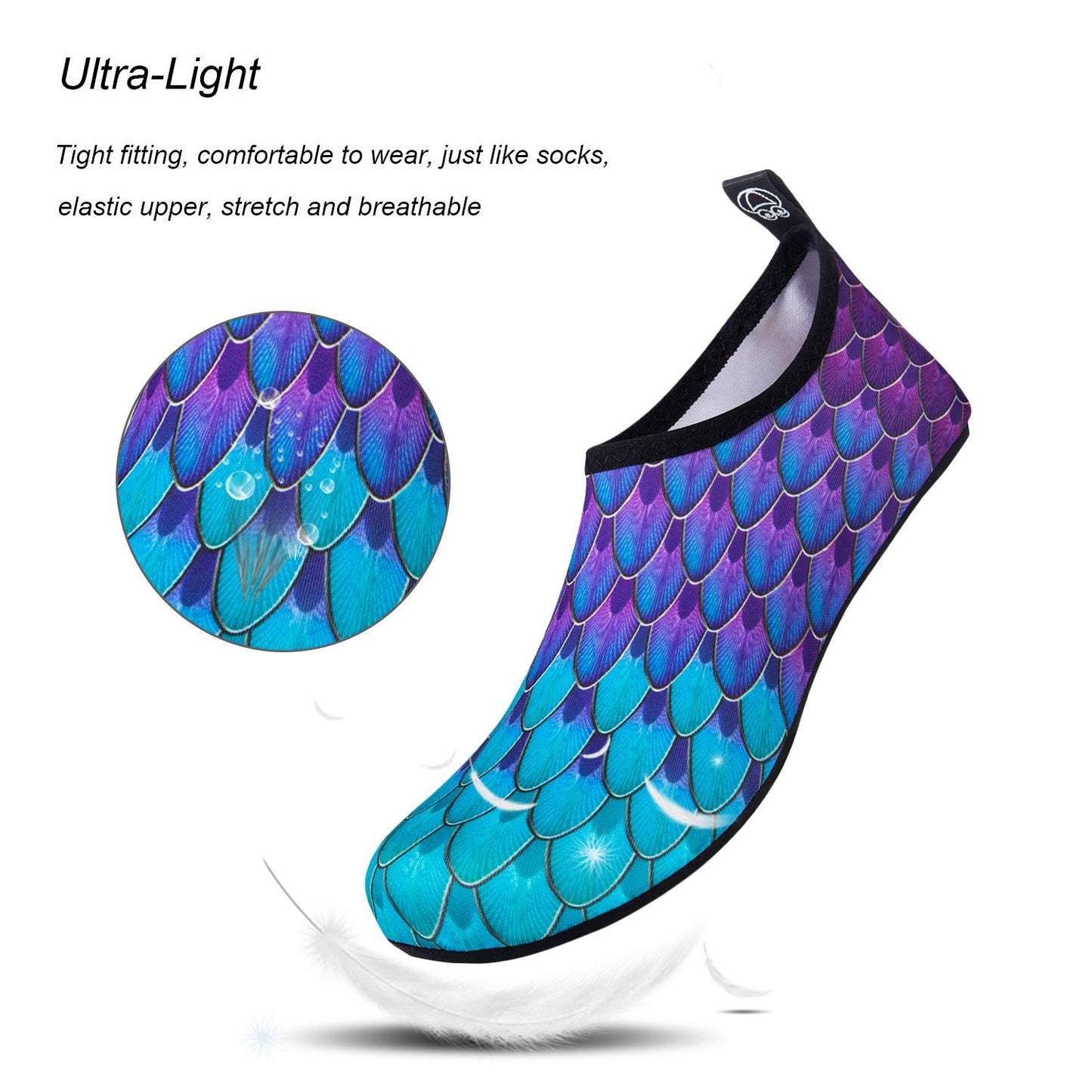 WateLves Water Shoes for Womens Mens Barefoot Quick-Dry Aqua Socks for Beach Swim Surf Yoga Exercise New Translucent Color Soles (Fishscale-Bluegreen, 34/35)