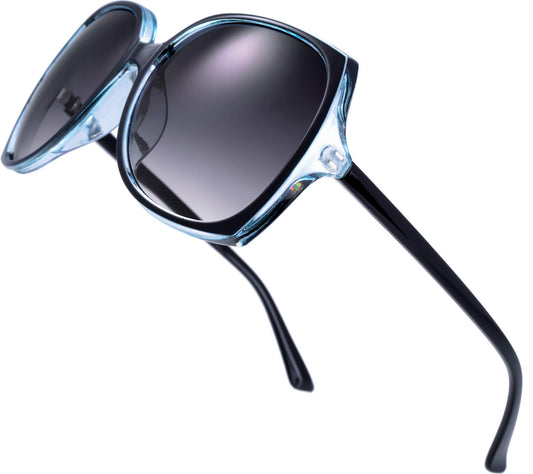 The Fresh Women's Oversized Square Jackie O Cat Eye Hybrid Butterfly Fashion Sunglasses - Exquisite Packaging (727703-Crystal blue/Black paint, Gradient Grey)