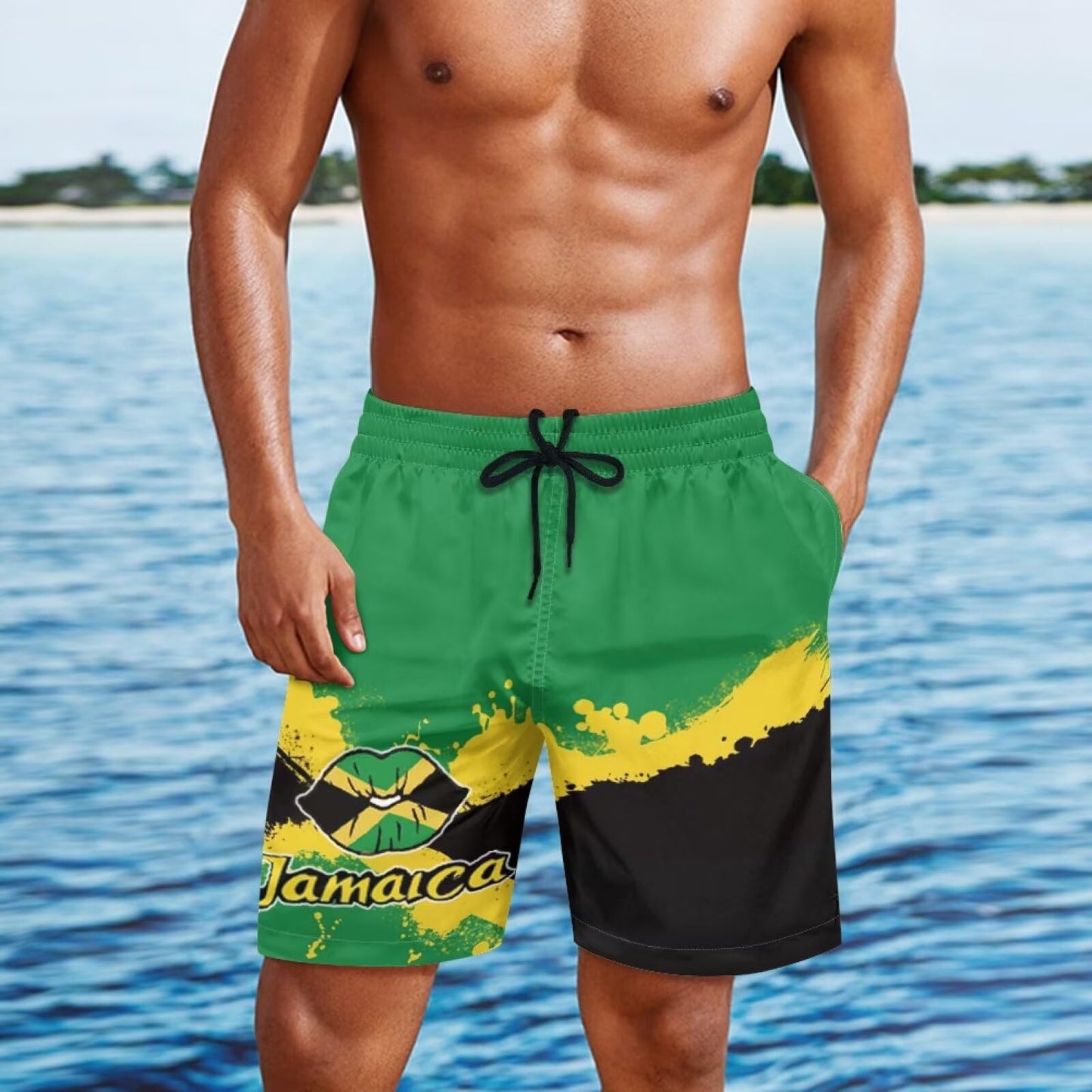 Dngkaoje Couples Matching Swimsuits Jamaica Swim Trunks for Men Jamaica Shorts Men's Swimming Pant 9 Inch Big and Tall Swim Trunks Bathing Suit No Liner Ropa De BañO Hombre 2XL