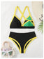 GORGLITTER Women's Triangle Jamaica Swimsuits Color Block High Waisted Bikini High Cut Thong Bathing Suit Black Large