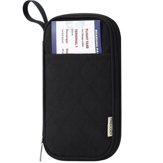 FINDCOZY Travel Portable Passport Holder Family, Women Document Organizer Wallet with Multiple Pockets for Credit Cards, Boarding Pass and Coins, Black