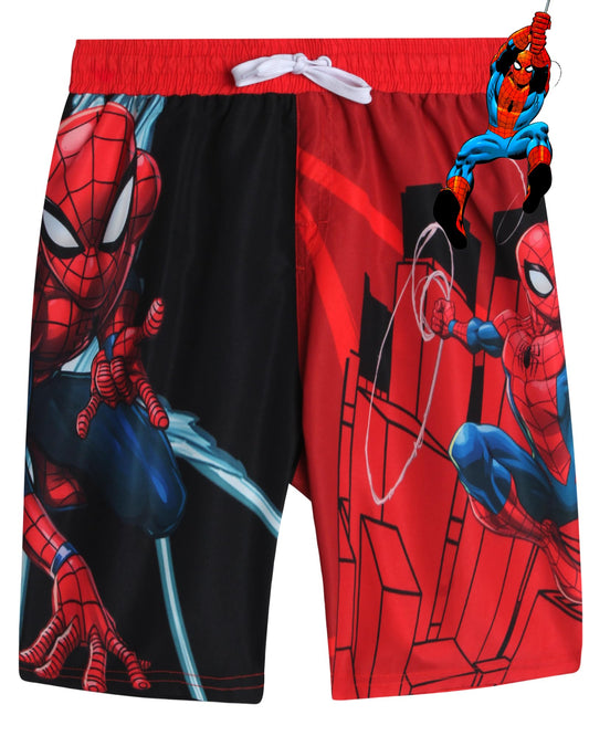 Marvel Avengers Boys’ Swim Trunks – Spider-Man, Captain America Swimsuit – UPF 50+ Quick Dry Bathing Suit for Boys (2T-12), Size 10-12, Spiderman Black/Red Web