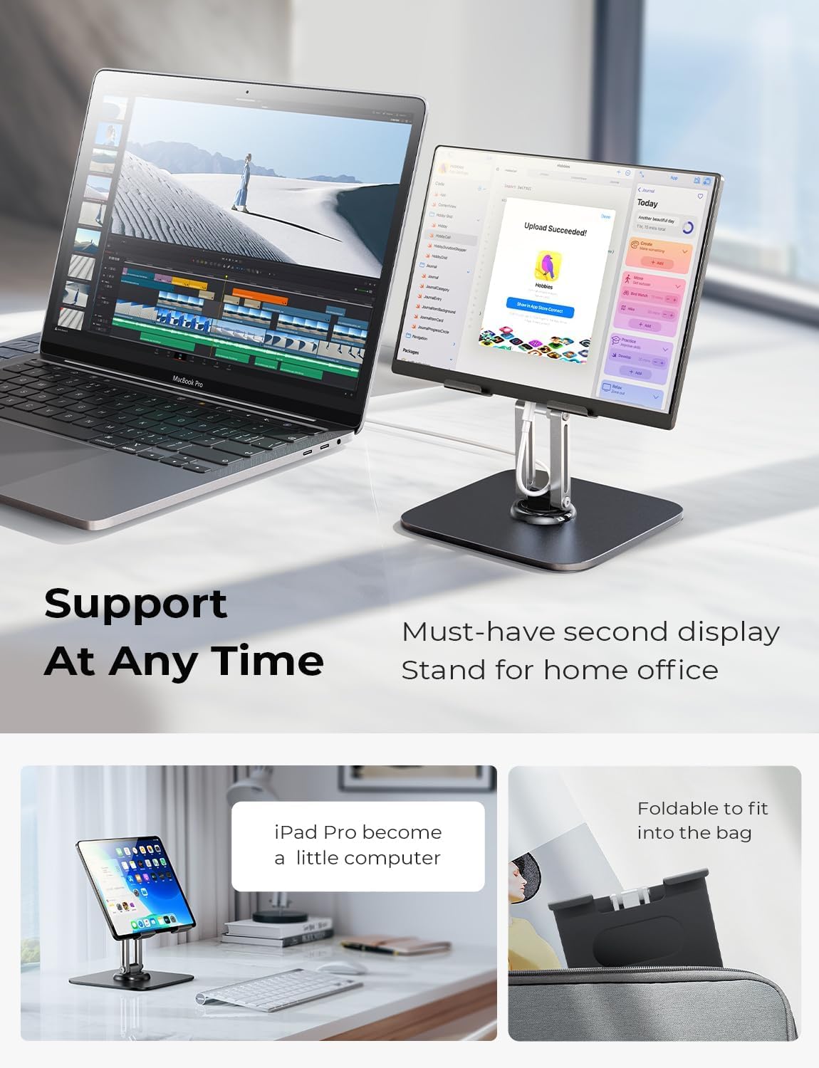 LISEN for iPad Stand Holder Adjustable Tablet Stand for Desk, Portable Monitor Stand Tablet Holder Travel Home Office 2024 iPad Pro Essentials for Table Mount/Monitor/PS/Switch iPhone 15.6"-4.7"