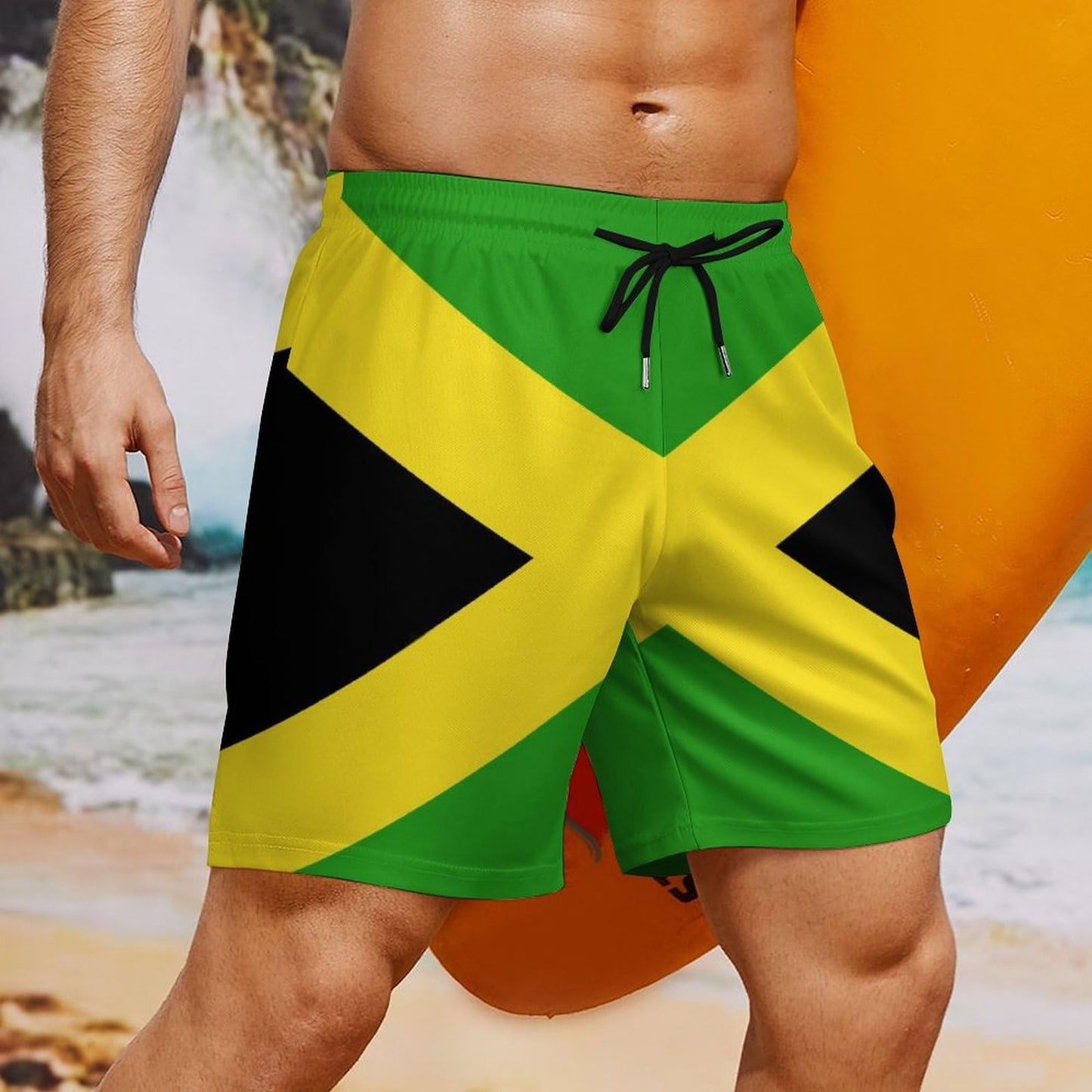 Heucapc Jamaican Men's Board Shorts Quick Dry Swimming Trunks Jamaican Flag Swim Trunks Summer Beach Shorts M