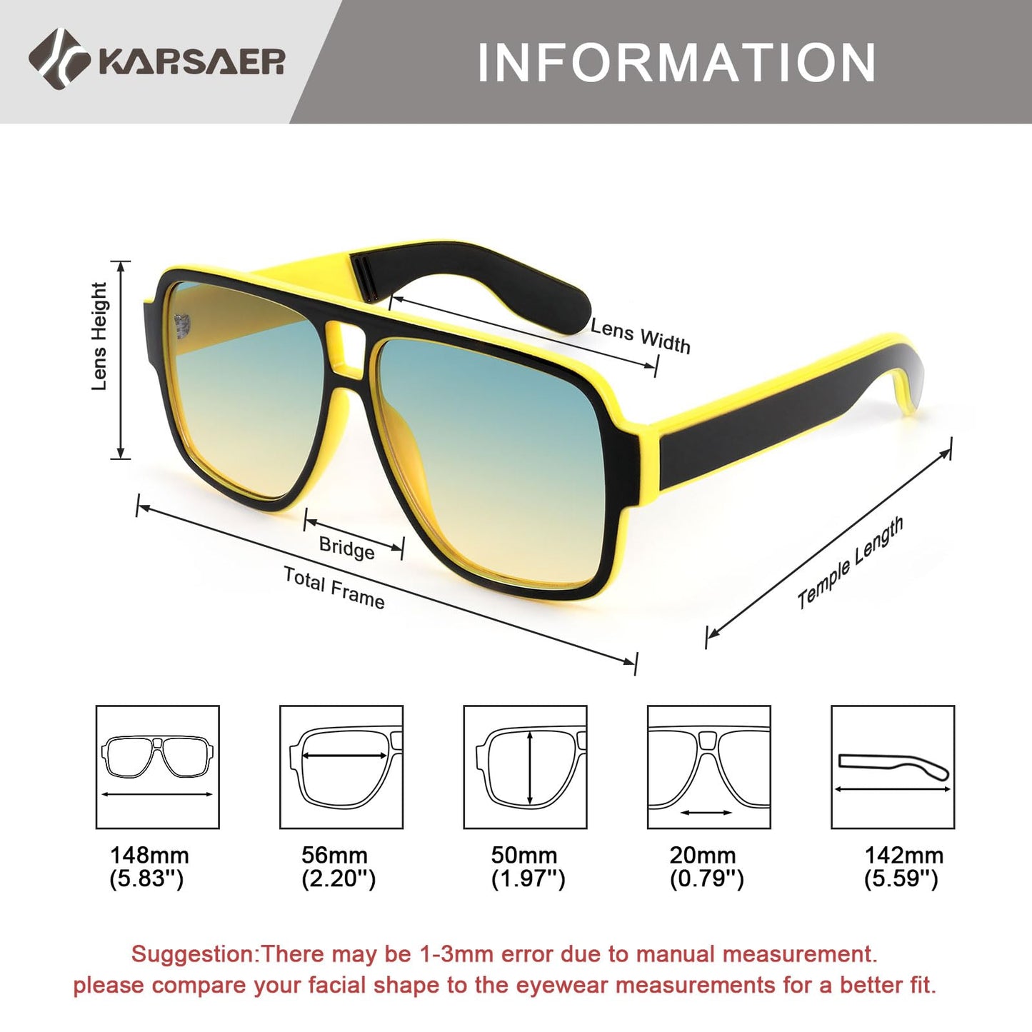 Karsaer Vintage 70s Style Aviator Sunglasses for Men Women Double Bridge Square Thick Retro Pilot Sunglasses K7123