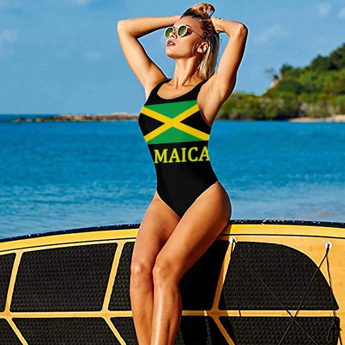 Y Y Y Jamaican Flag Women's One Piece Swimsuits Low Back Bathing Suit Bikini Swimwear White