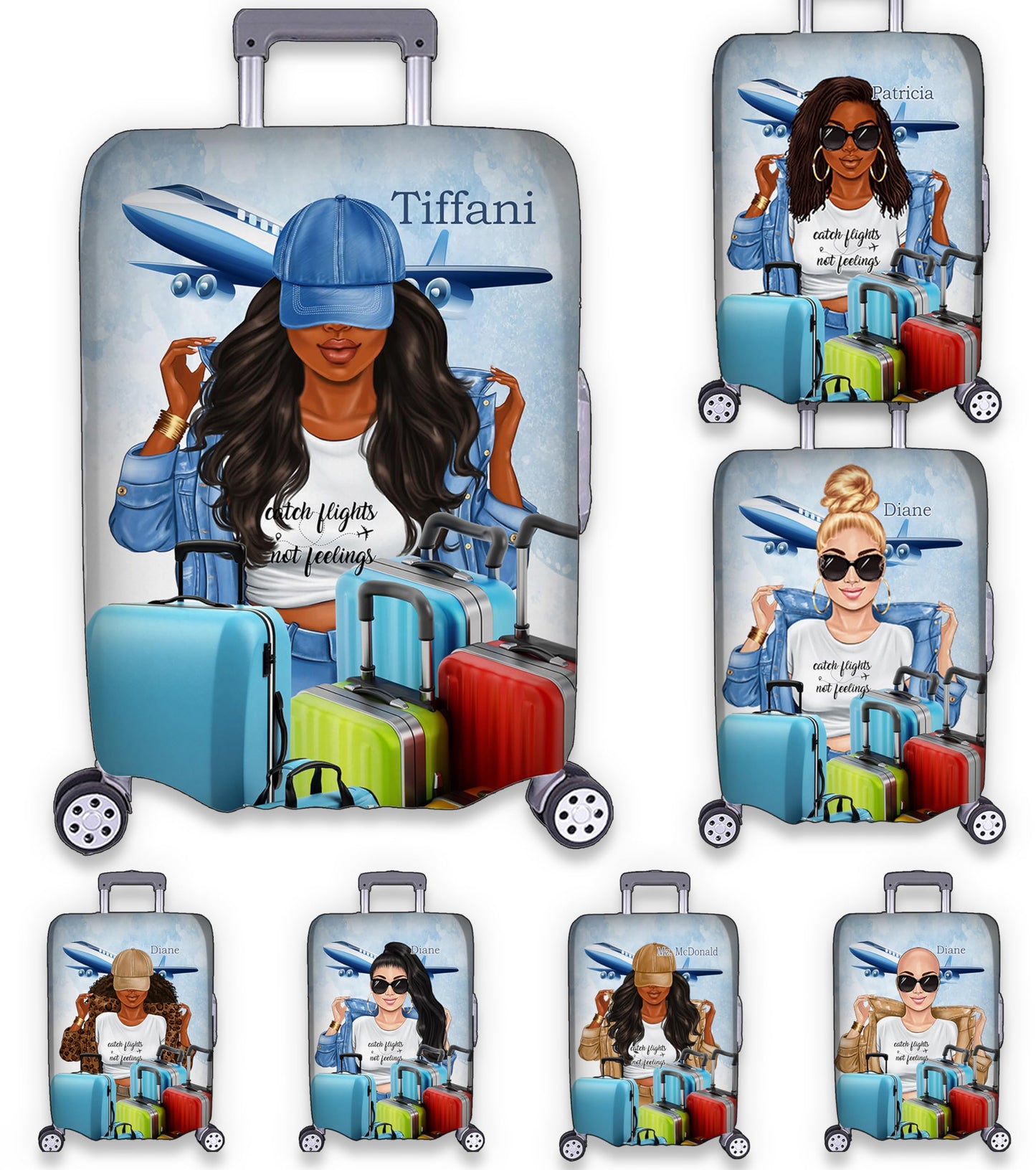 Personalized Name Girl with Plane Luggage Cover Travel Luggage Cover Protector Travel Bag Covers Travel Bag Covers Gift for Traveling Lovers Travel Girl Luggage Cover 6