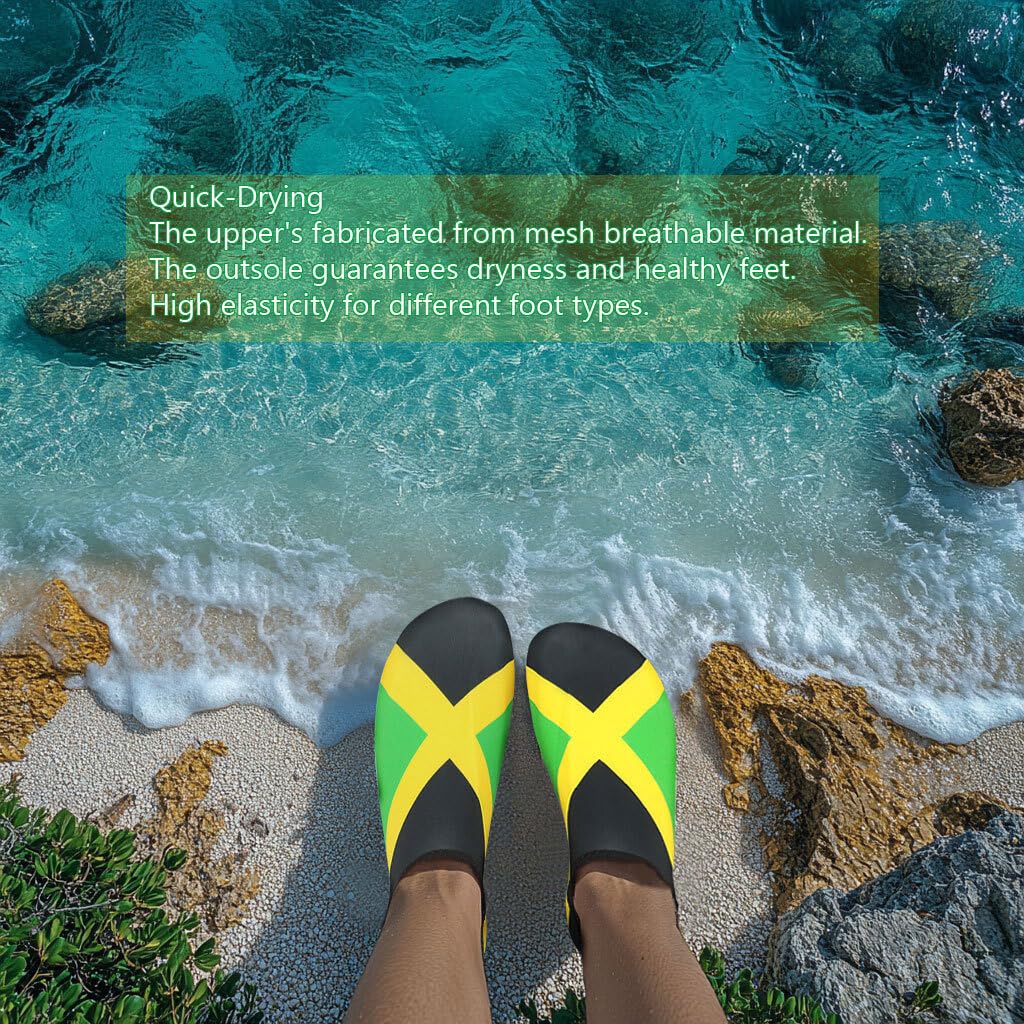 Water Shoes for Women and Men Quick-Dry Swim Beach Shoes for Outdoor Surfing Yoga Exercise Jamaica Flag Caribbean Reggae Rasta (Jamaica, 7)