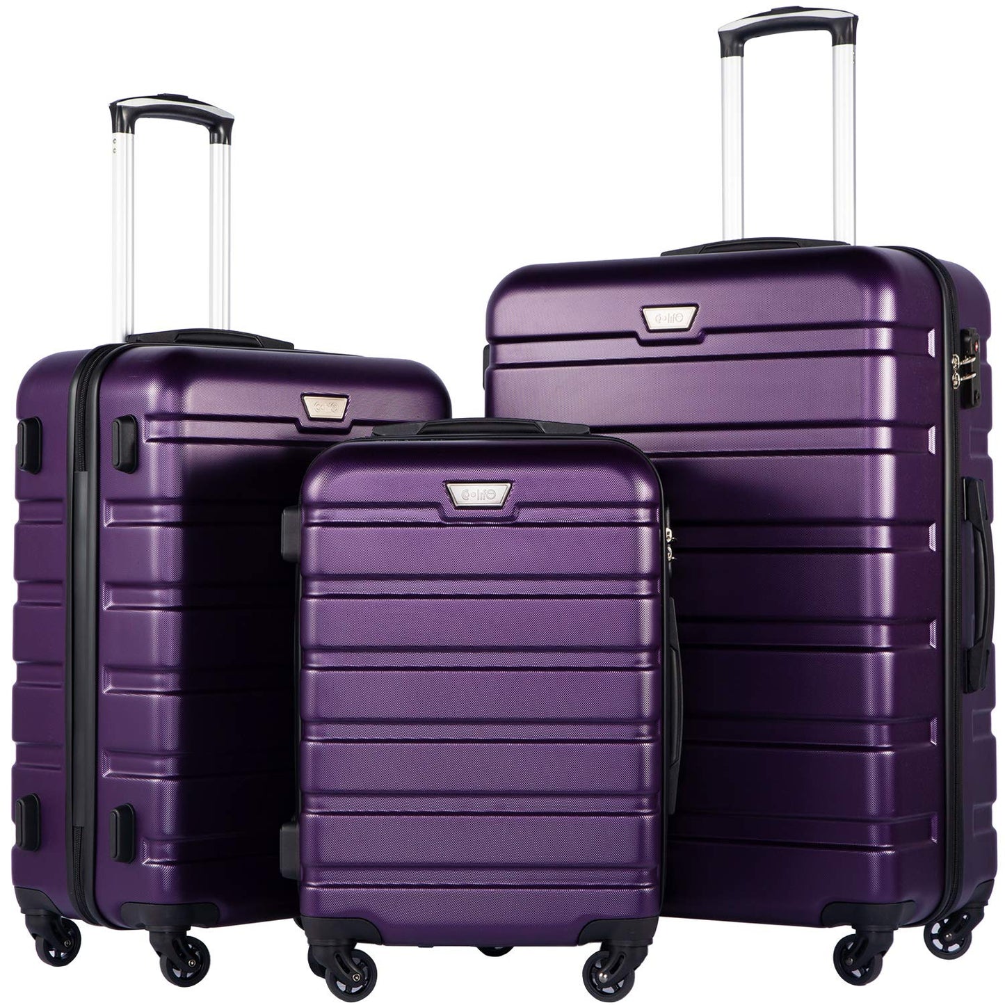 Coolife Luggage 3 Piece Set Suitcase Spinner Hardshell Lightweight TSA Lock (purple2)