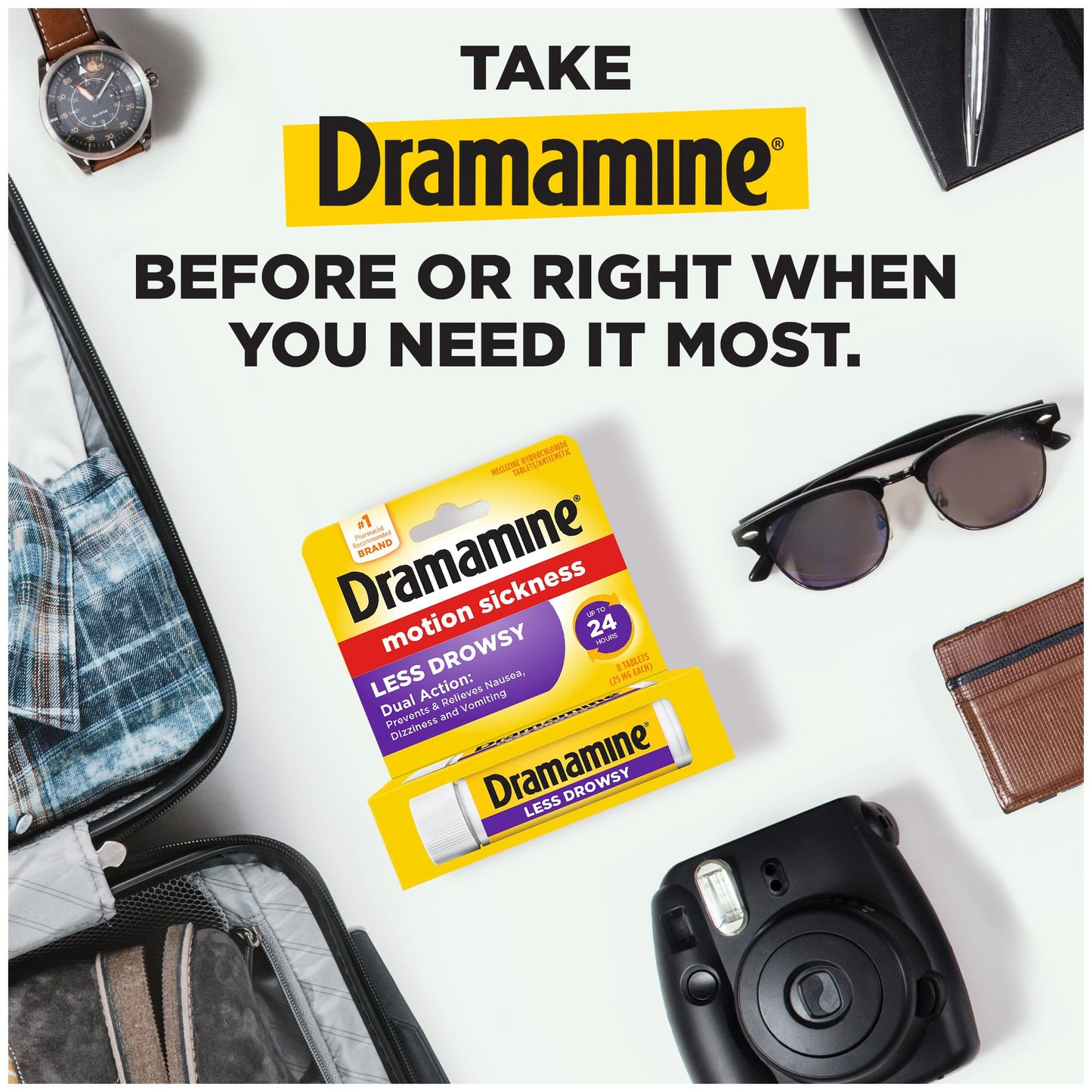 Dramamine Motion Sickness Relief Less Drowsey Formula, 8 Count