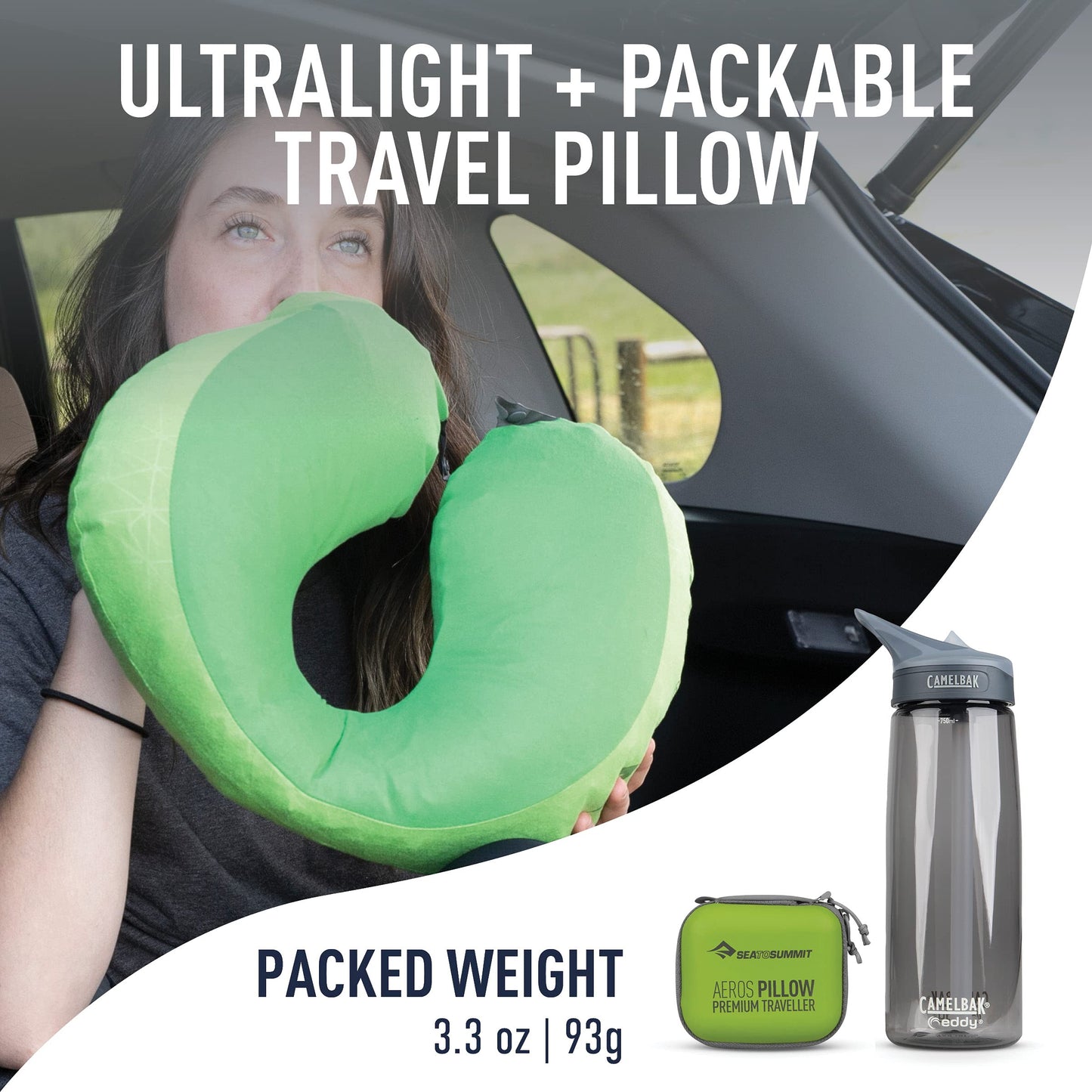 Sea to Summit Aeros Premium Traveller Inflatable Neck Pillow, Lime