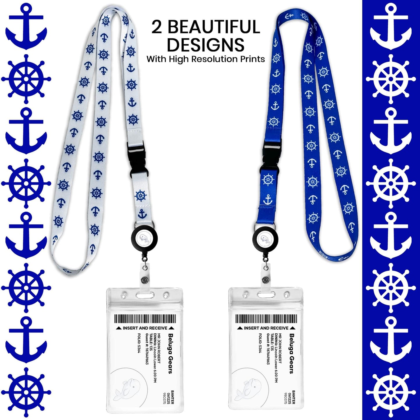 Cruise Luggage Tags Essentials 4 Sets with Zip Seal and Steel Loops + 2 Cruise Lanyard Detachable ID Holder Badge + 4 Cruise Cabin Magnetic Hooks (27lbs) - fits All Cruise line (Big tag Set)