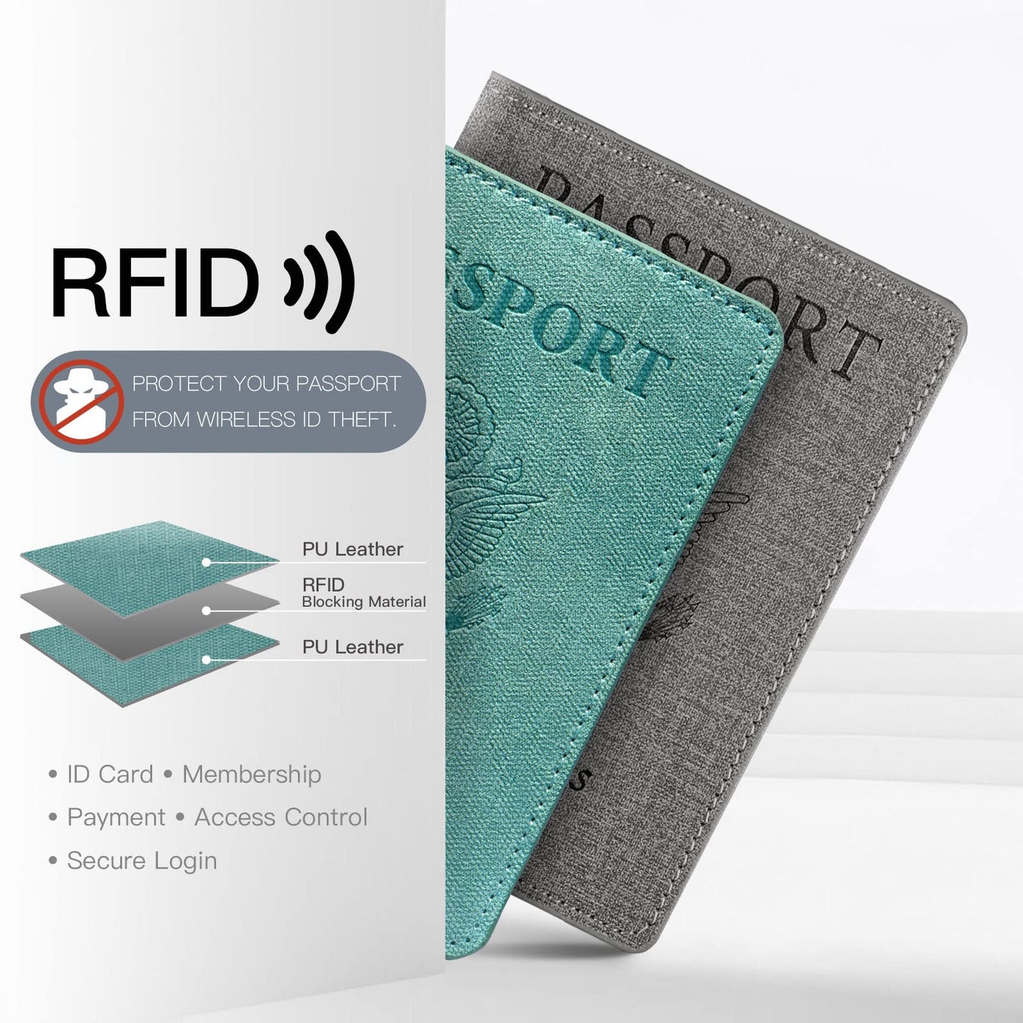 VIDIVICI Unisex 2pk RFID Passport And Vaccine Card Holder Combo,Passport Holder-Black&Light Blue