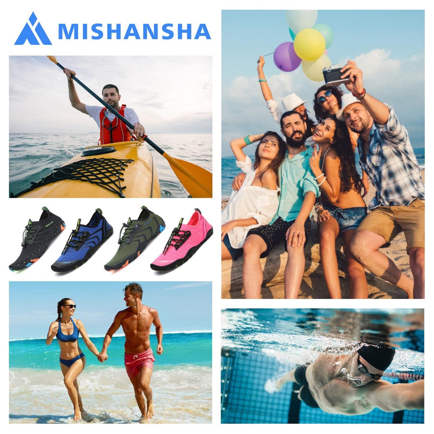 Mishansha Water Shoes for Men Beach Shoes Barfoort Aqua Swim Shoes for Women Swimming Quick Dry Slip-On Water Sport Sneakers Kayaking Fishing Diving Surfing Fern Green 8 Women/6.5 Men