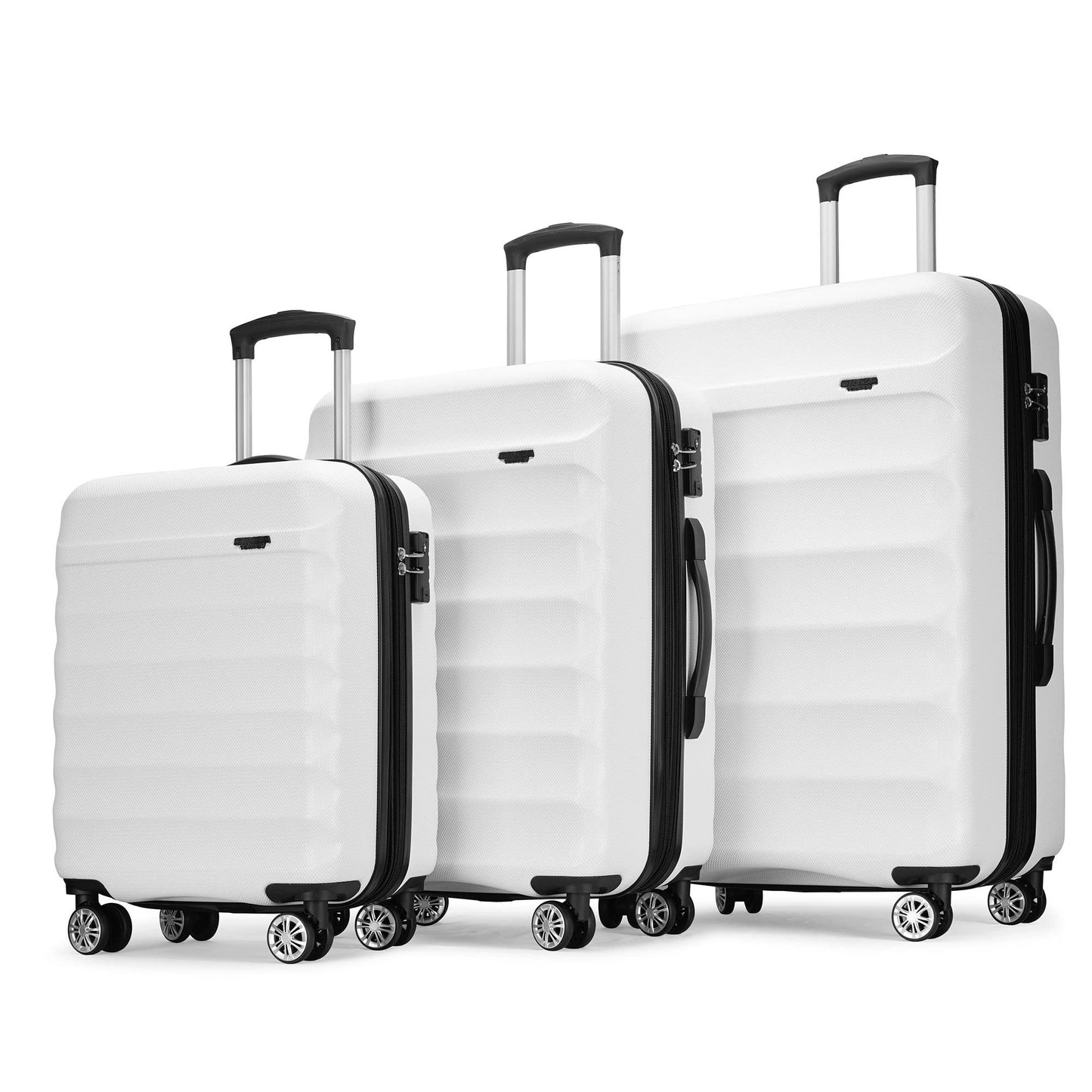 GinzaTravel 3-Piece PP Luggage Set with TSA Locks, Expandable, and Friction-Resistant in white - Includes 20", 24" & 28" Spinner Suitcases