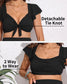 Charmo Maternity Swimsuit Two Piece Ruffle Sleeve Ribbed Ruched Bikini Tie Knot High Waisted Pregnancy Swimwear Black S