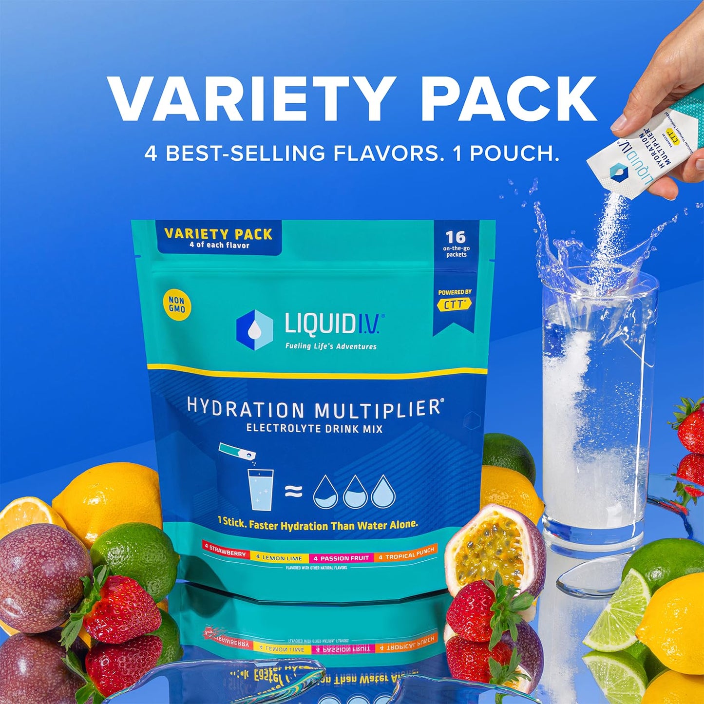 Liquid I.V.® Hydration Multiplier® Best Sellers - Lemon Lime, Passion Fruit, Strawberry, Tropical Punch - Hydration Powder Packets, Electrolyte Powder Drink Mix, Single-Serving Sticks, 16 Servings