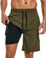 difficort Mens Swim Trunks Quick Dry Bathing Suit 9 inch Inseam Board Shorts with Compression Liner and Zipper Pocket,Army Green,Small