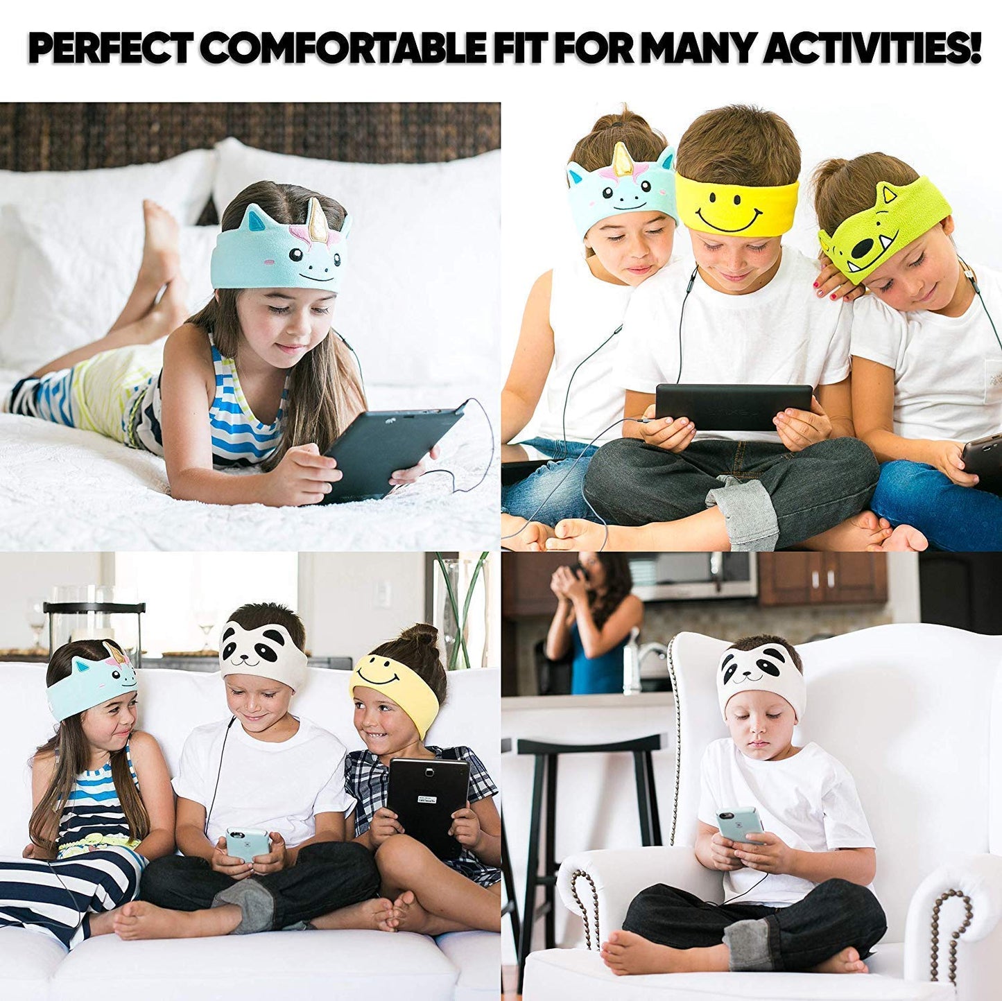 CozyPhones Kids Headphones, Headband Earphones for Children, Baby, & Toddlers 1-3. Stretchy & Comfy for Home, Plane & Car Travel Accessories - Mystic Unicorn