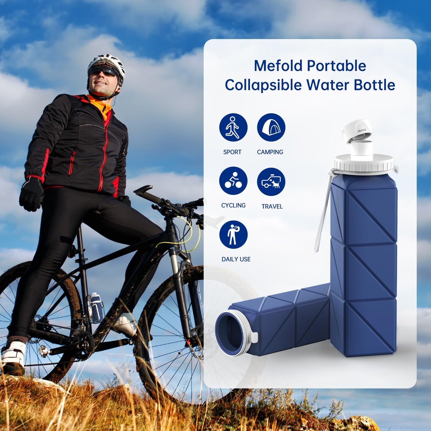 Collapsible Water Bottles,Leakproof Lid Reusable BPA Free Silicone Foldable Travel Water Bottle,Portable Bottle 610ml for Travel,Cycling,Gym,Hiking,Biking,Camping,Sports -Lightweight,Wide Mouth