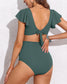 Charmo Maternity Swimsuit Two Piece Ruffle Sleeve Ribbed Ruched Bikini Tie Knot High Waisted Pregnancy Swimwear Green S