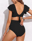 Charmo Maternity Swimsuit Two Piece Ruffle Sleeve Ribbed Ruched Bikini Tie Knot High Waisted Pregnancy Swimwear Black S