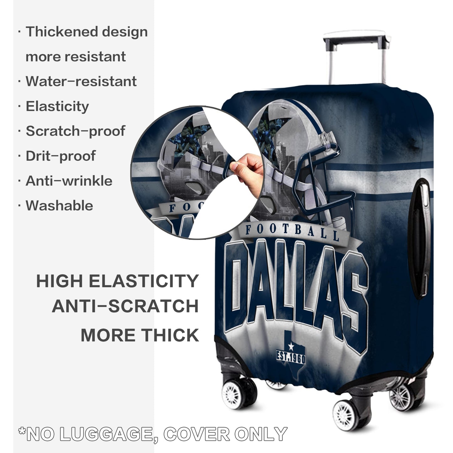 Tvndfhe Dallas City Luggage Cover, Football Team Suitcase Cover for Luggage Protector Cover for Travel Business Vacation Fits 25-28 Inch Luggage