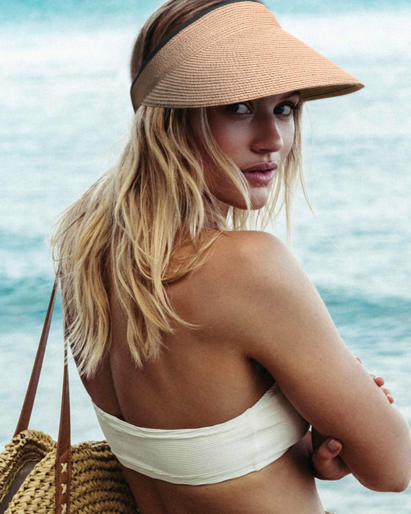 FURTALK Hat Straw Sun Visors for Women Summer Packable Ponytail Beach Hats for Travel UPF 50+ (Wide Brim Khaki, One Size)