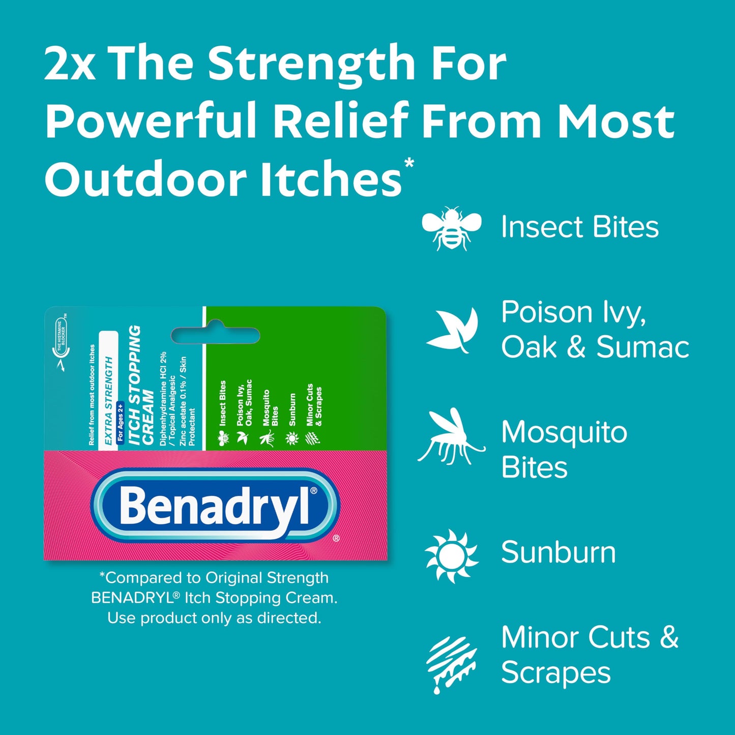 Benadryl Extra Strength Anti-Itch Topical Cream with 2% Diphenhydramine HCI for Itch Relief of Outdoor Itches Associated with Poison Ivy, Insect Bites & More, 1 fl oz