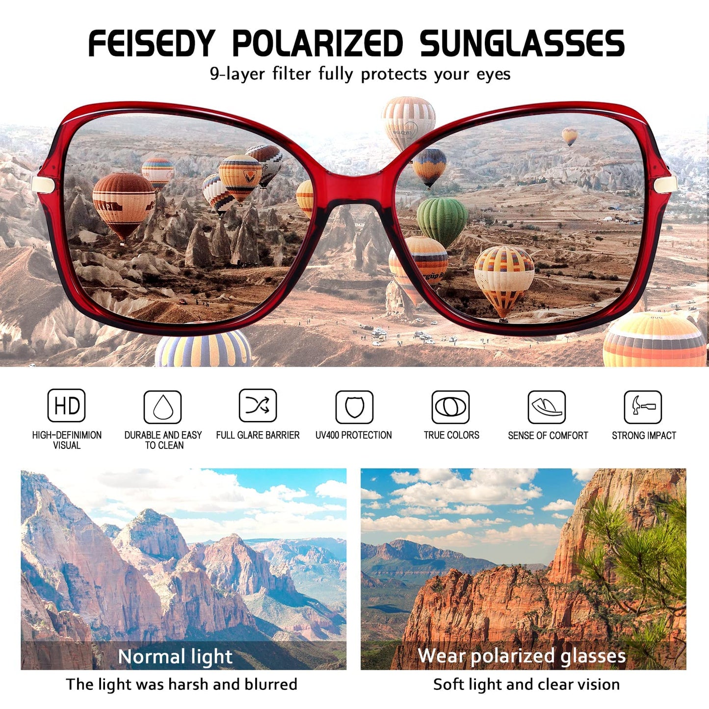 FEISEDY Vintage Square Polarized Sunglasses Trendy Cateye Ladies Oval Elegant Sun Glasses for Women Men B2760