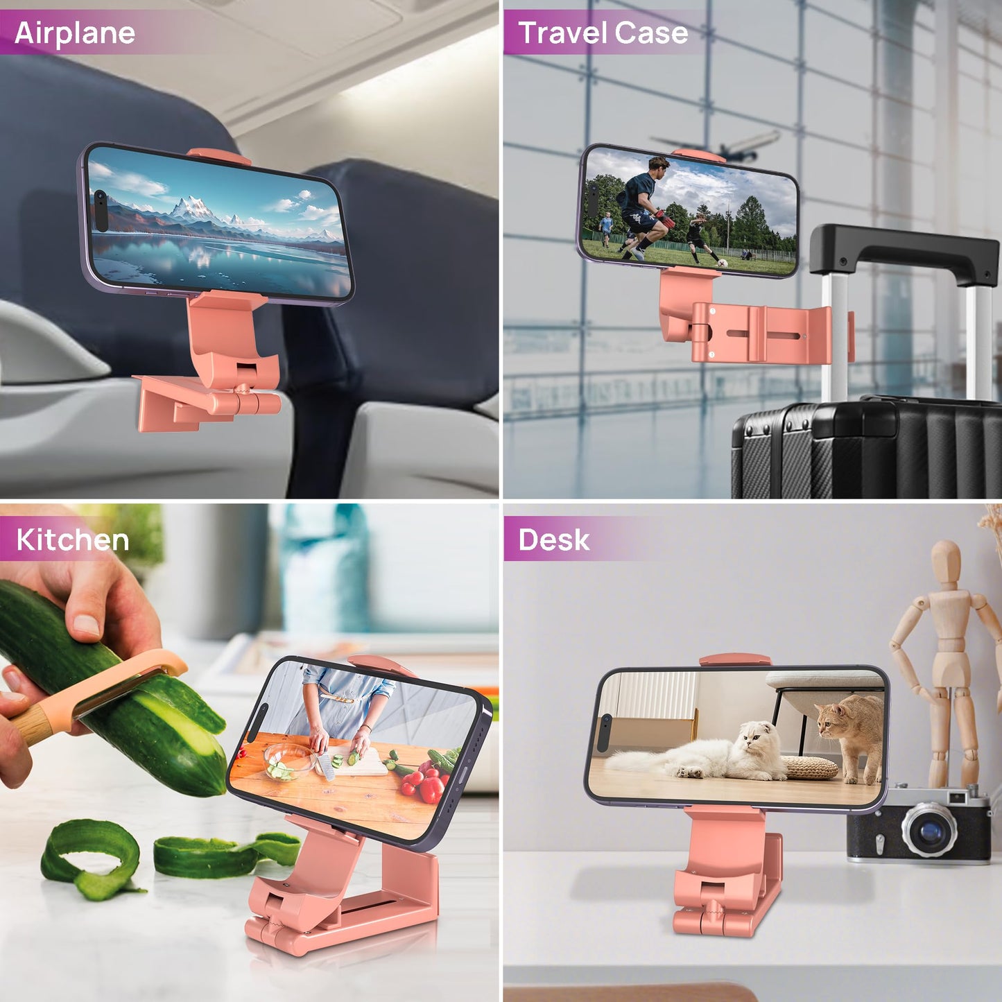 Airplane Travel Phone Holder: Hands Free Viewing with Multi-Directional Dual 360 Degree Rotation,Travel Accessories Must Haves Phone Holder for Flying,Table or Outdoor,Travel Essentials for Flying